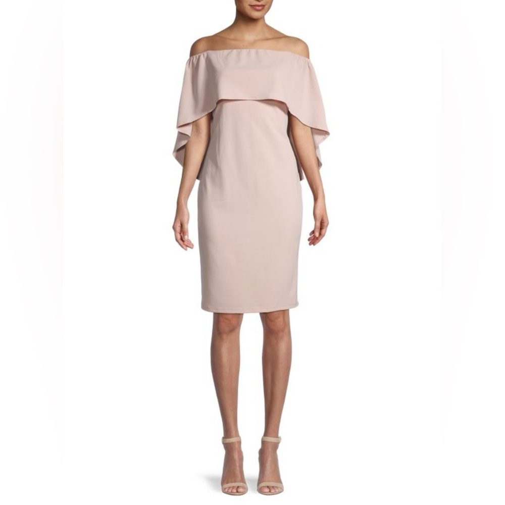 NWT!  MARINAOff-The-Shoulder Cape Sheath Dress in Mocha